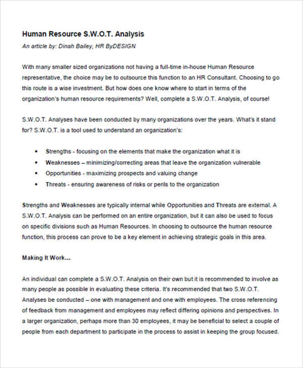 hr department swot