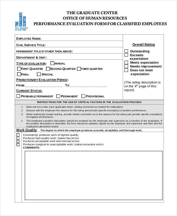 hr employee evaluation form