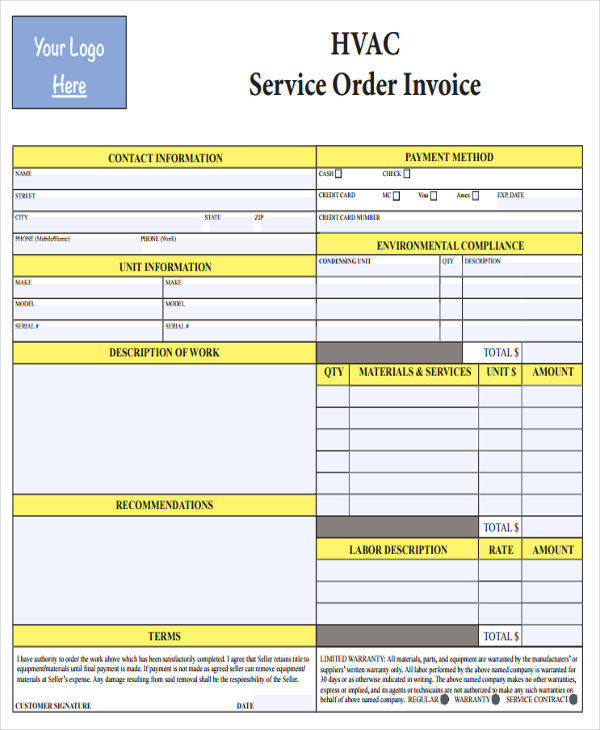hvac invoice form