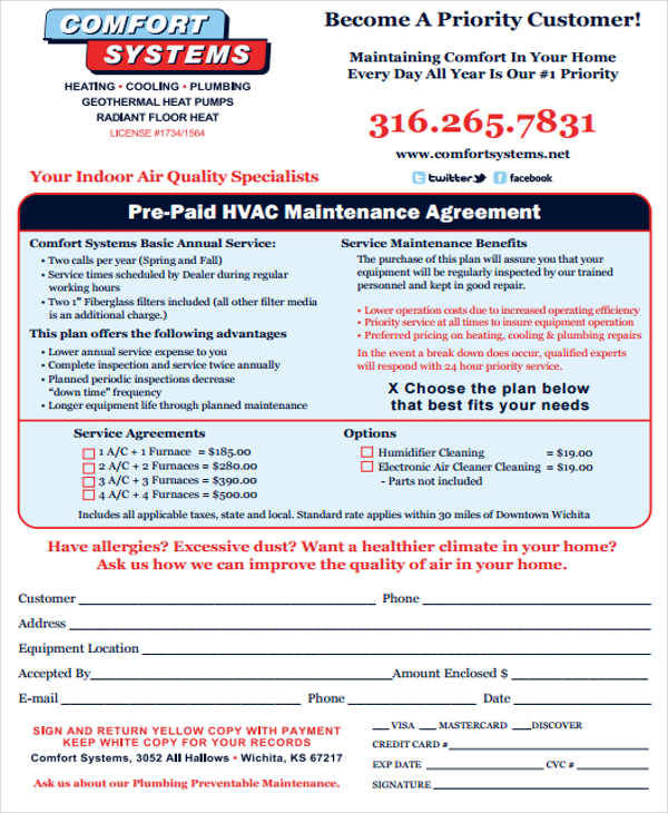 hvac maintenance agreement