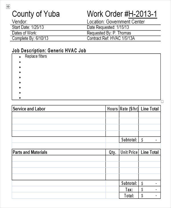 Hvac Service Invoice Template Free