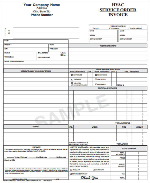 Free 6 Hvac Invoice Templates In Ms Word Pdf 