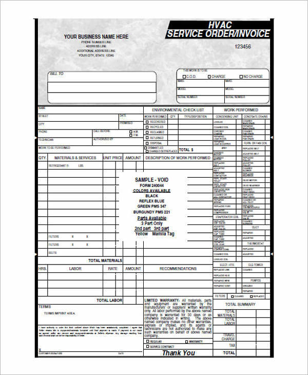 invoice design form html Templates 6  HVAC  Invoice Format Word,  Download Free PDF