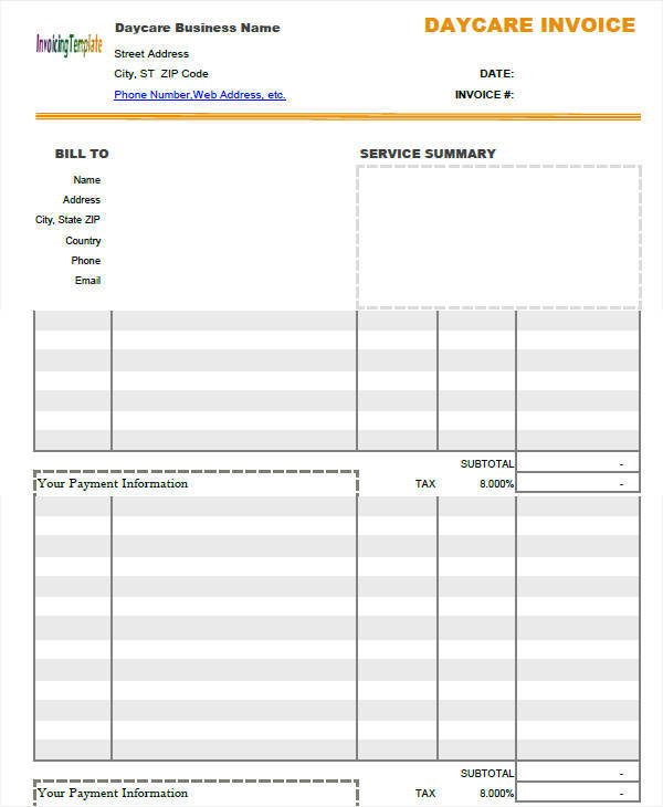 FREE 7+ Daycare Invoice Templates in MS Word PDF