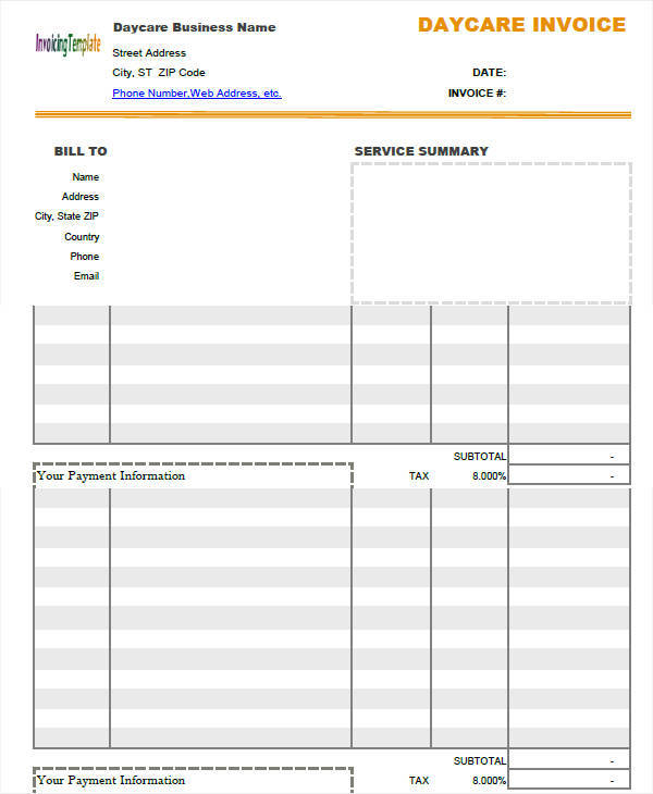 Daycare Invoice Template Word