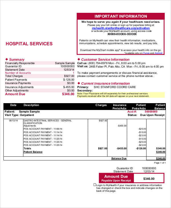 hospital billing statement