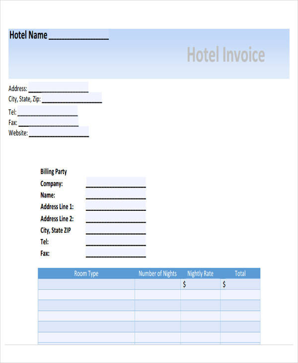 hotel accommodation invoice