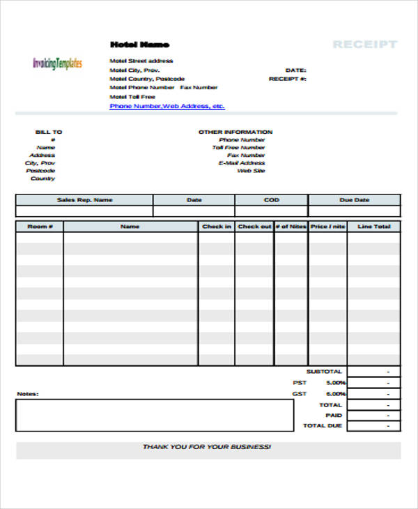 FREE 10+ Hotel Invoice Samples & Templates in PDF Google Docs