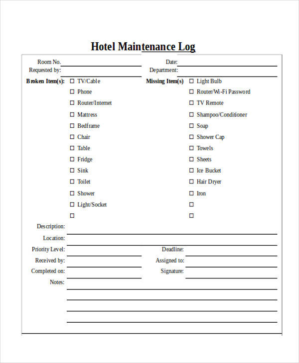 hotel maintenance log