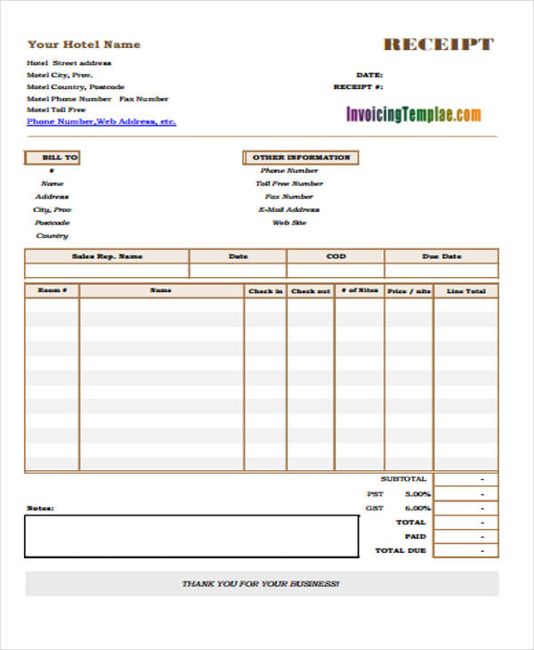 Hotel Room Rent Invoice Format