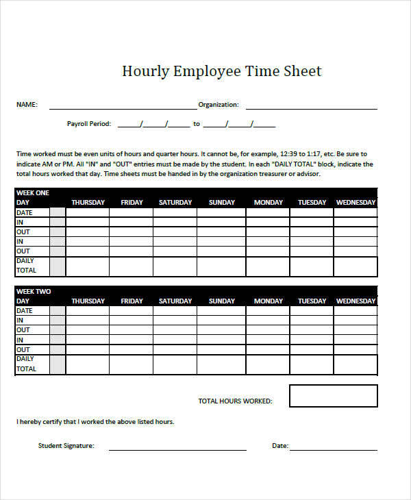 hourly employee timesheet