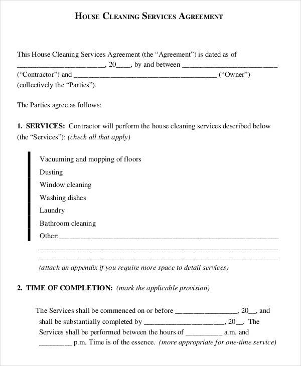 Apartment Cleaning Contract