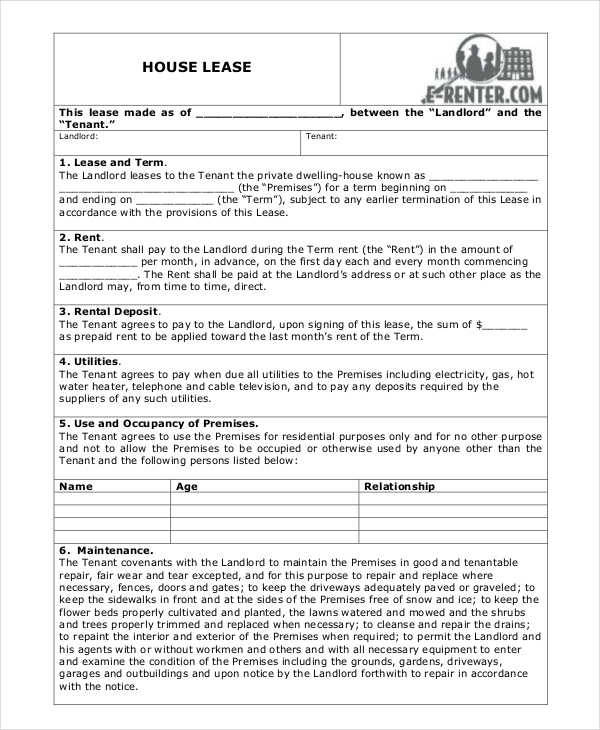 house rent lease contract