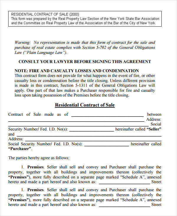 house sales contract form