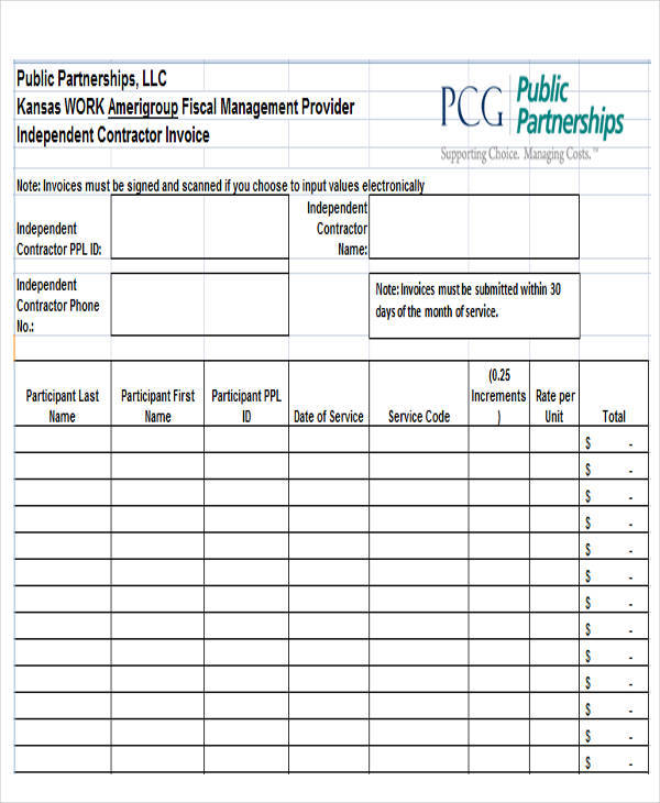 independent contractor invoice sample