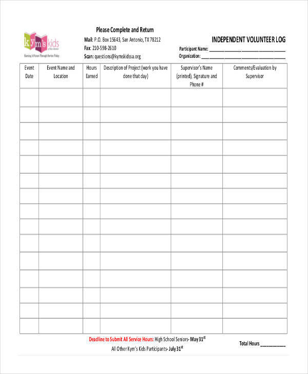 independent volunteer log