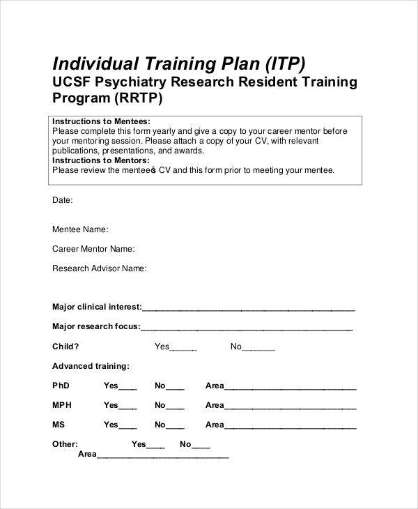 Individual Training Plan Template Individual Training Plan Template