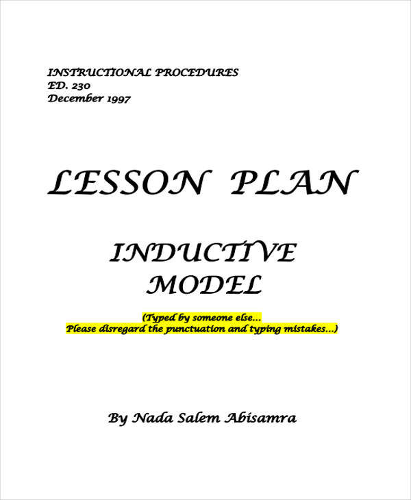 inductive model lesson plan