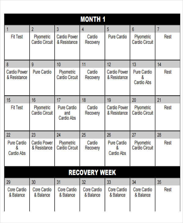 15 Minute Insanity workout monthly calendar for Weight Loss