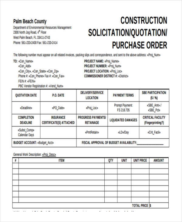 invoice quotation for purchase order