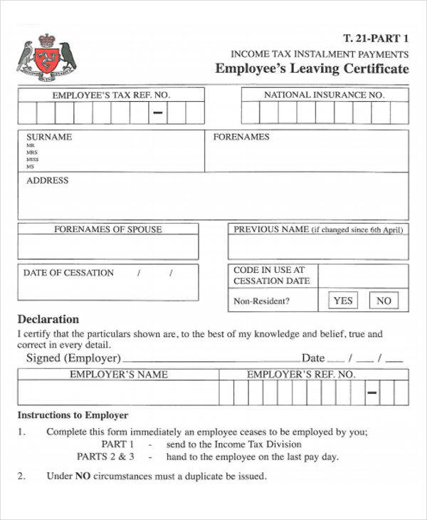 job leaving certificate