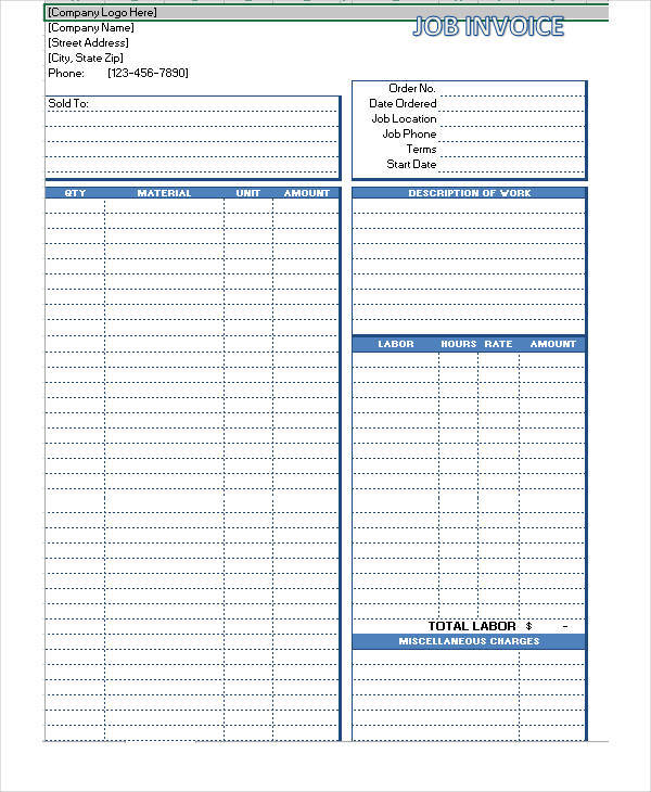 in invoice word format 6 Free Samples, Formats   Job Invoice Templates Examples,