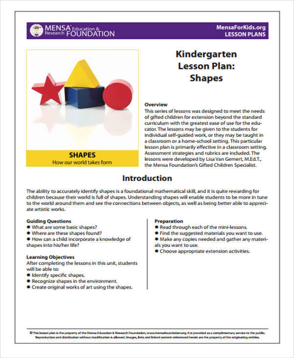 kindergarten lesson plan