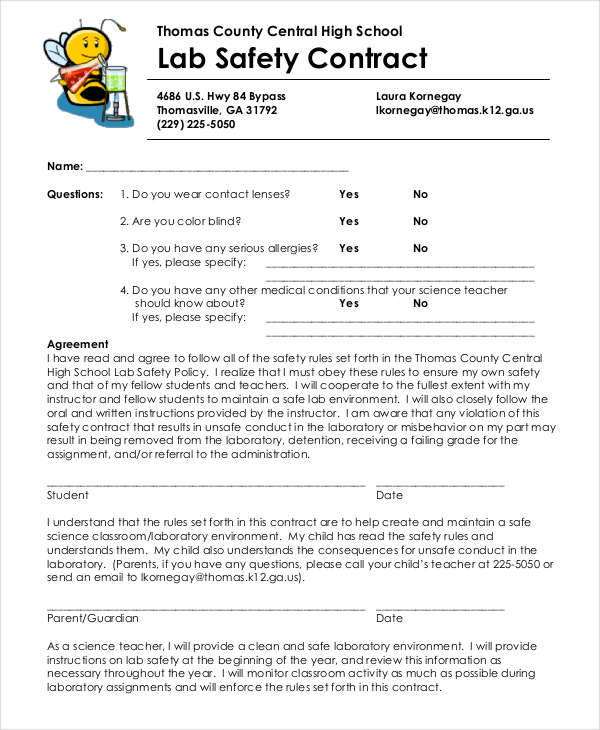 lab safety contract template