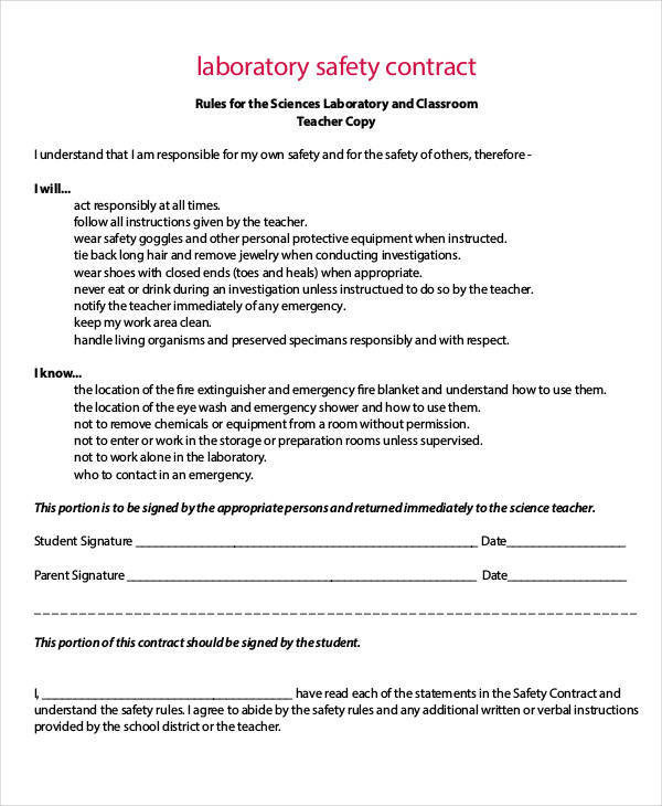 laboratory safety contract template