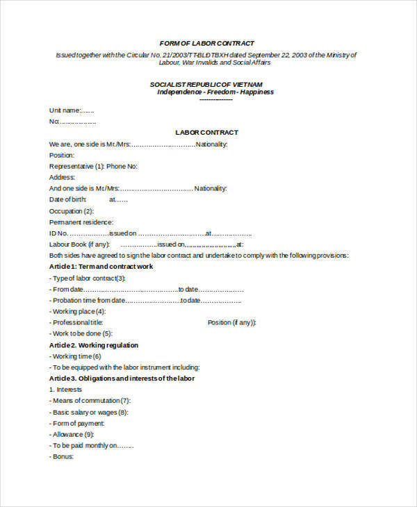 labour contract form2