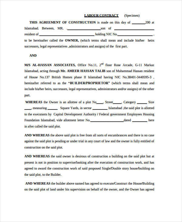 form for contract employee Pages  Sample Templates Labor  Docs, Contract Word, 9