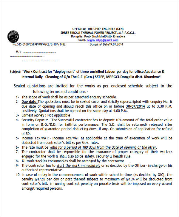 contract form labour 6 & Samples   PDF, DOC Labour Templates Contract 5