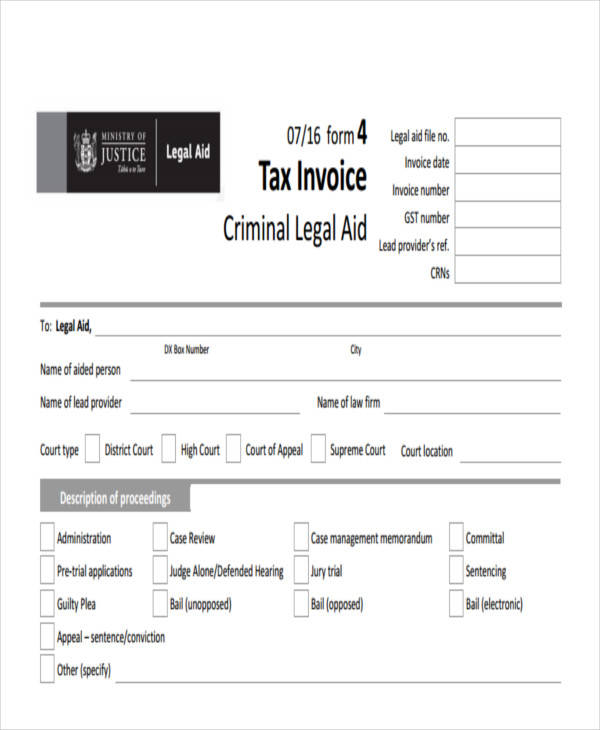 legal aid invoice