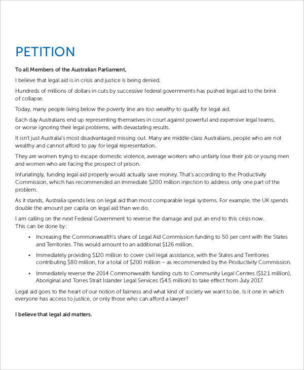 legal aid petition