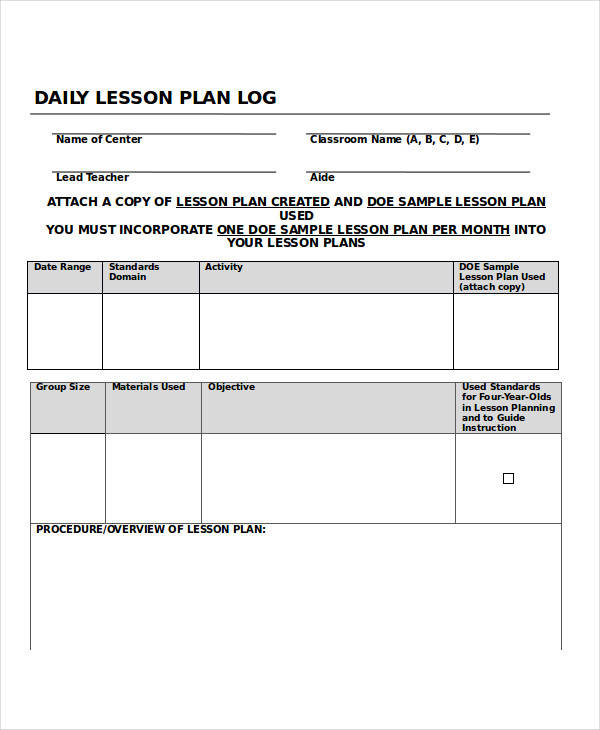 lesson plan log