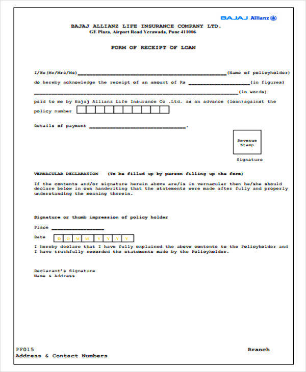 FREE 7  Loan Receipt Templates in PDF MS Word