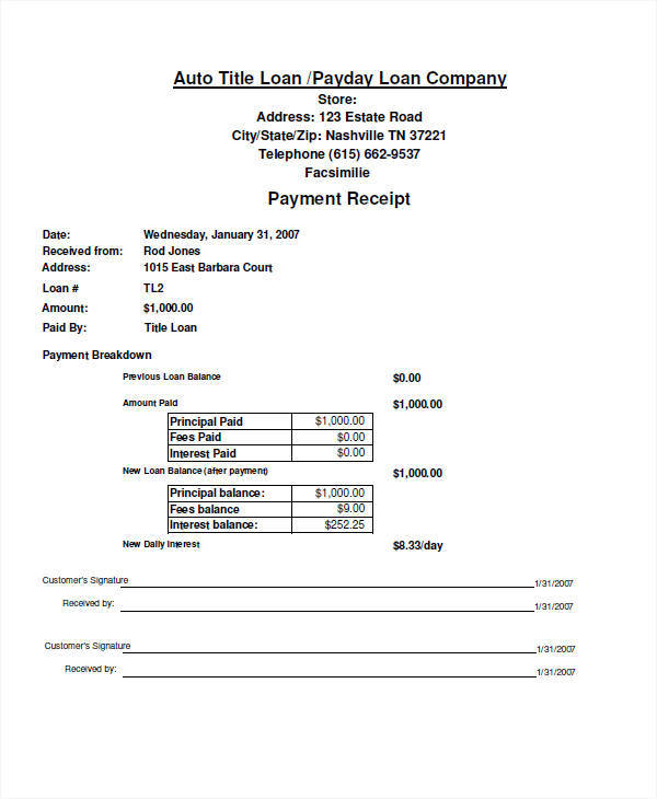 FREE 8  Loan Receipt Templates Examples In MS Word PDF