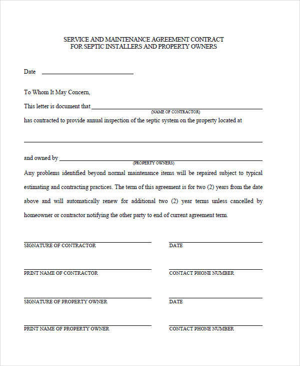 maintenance service contract template