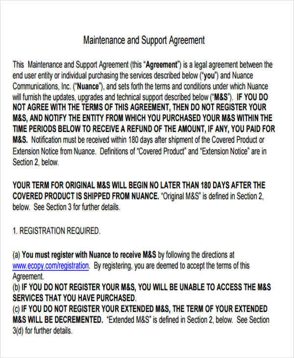 maintenance and support agreement