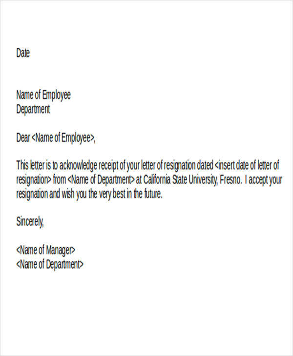 manager acceptance of employee resignation