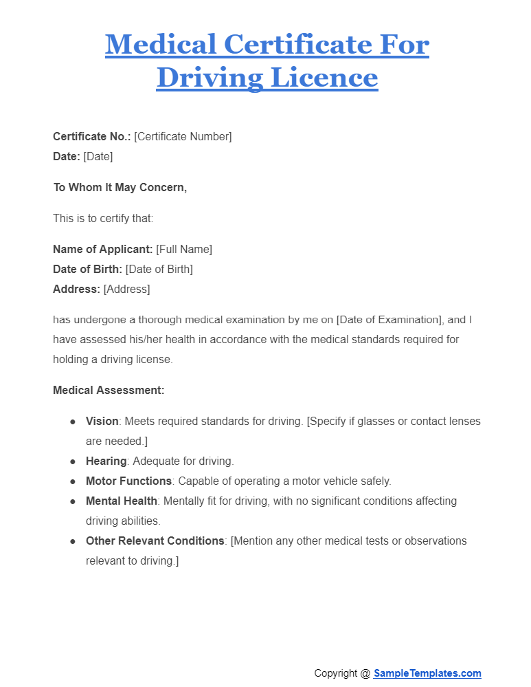 medical certificate for driving licence