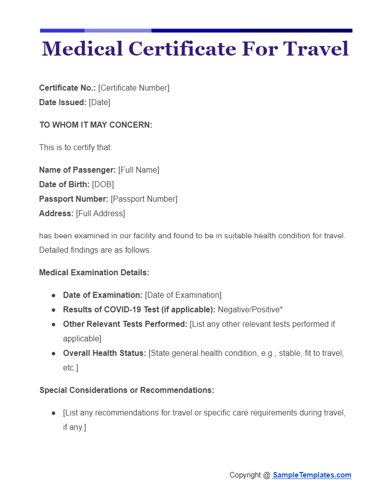 medical certificate for travel