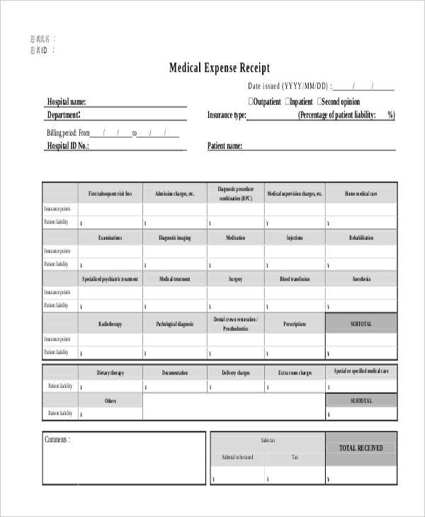 medical expense sample