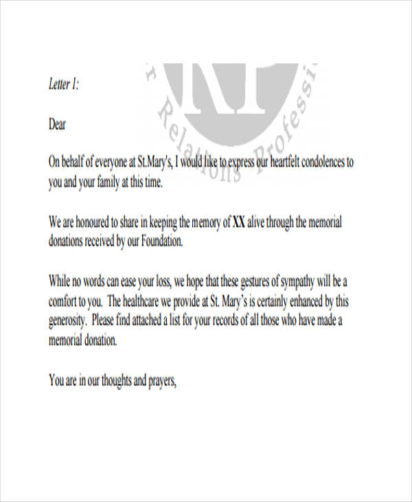 Sample Memorial Letter To Family