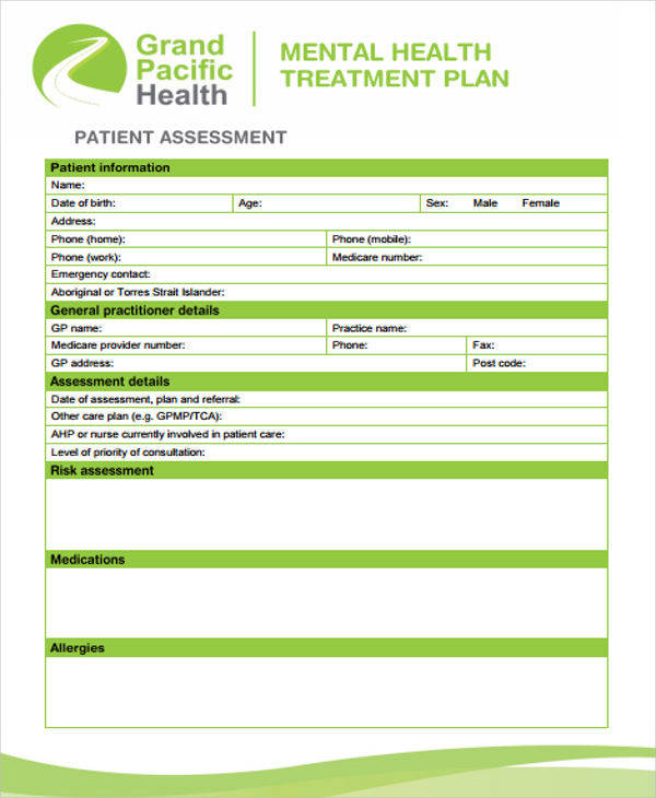 mental health treatment plan template