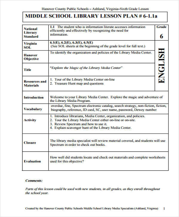 middle school lesson plan