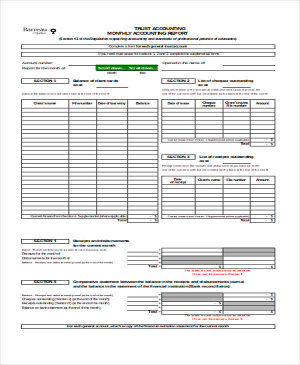 monthly accounting report sample