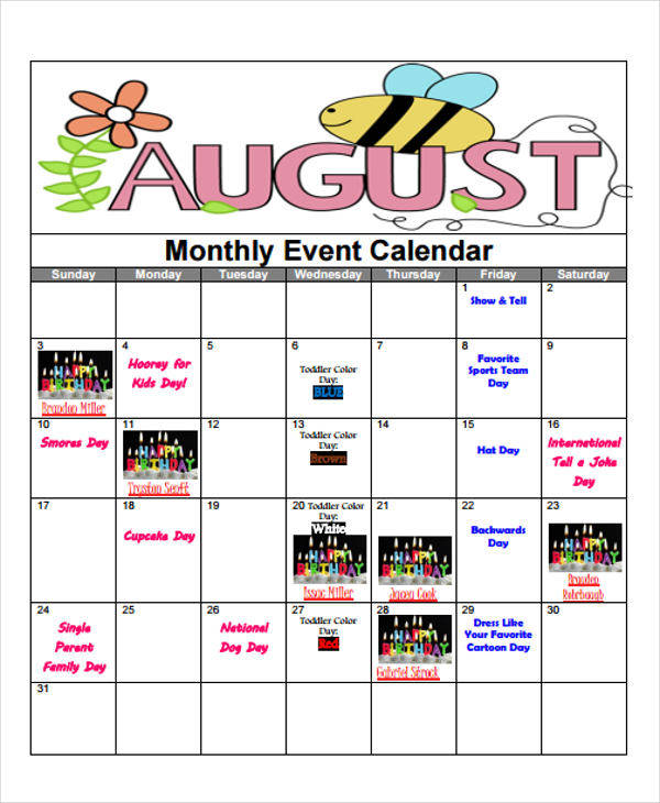 FREE 23+ Event Calendar Samples & Templates in PDF MS Word Google