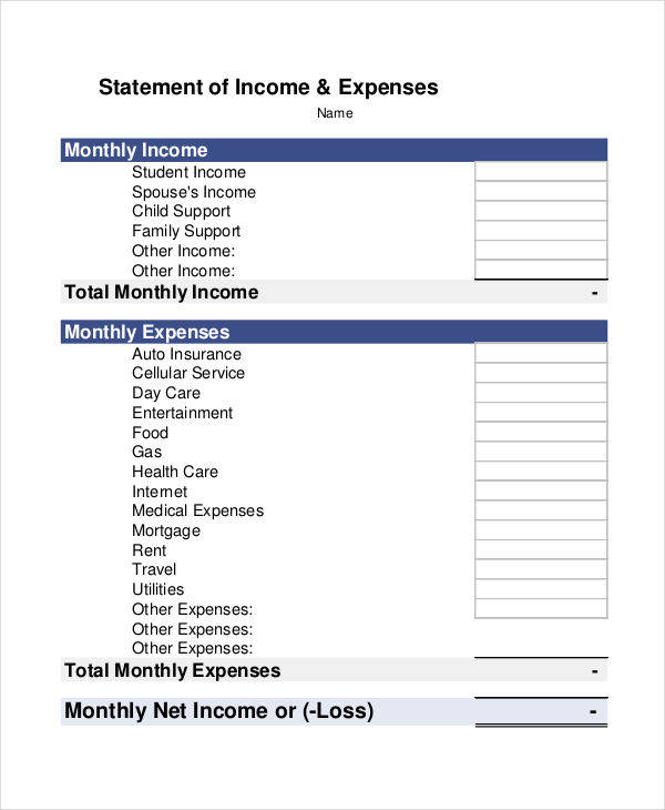 Free Monthly Income Statement Template