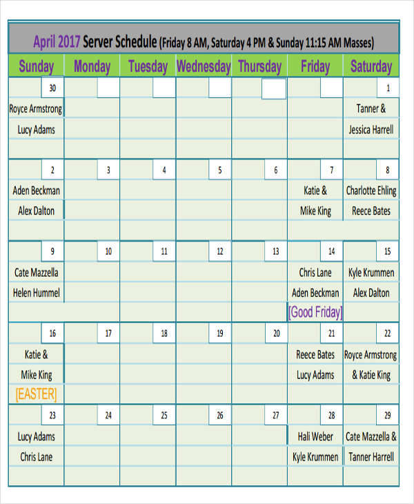 monthly schedule calendar